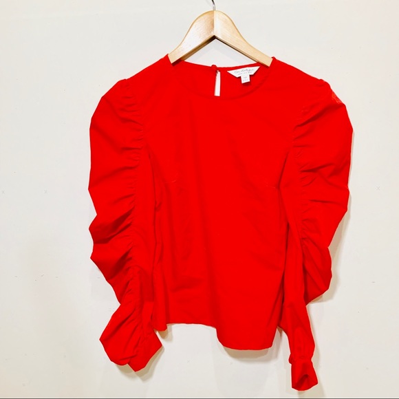 red ruffle sleeve top